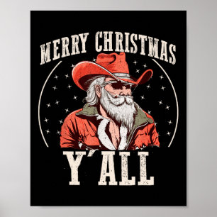 Affiche Cowboy Santa Claus Joyeux Noël Y'all Western C