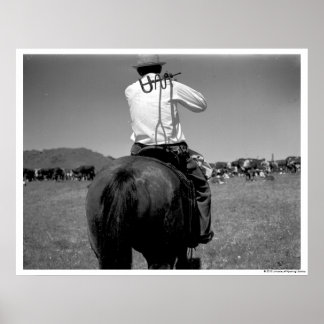Affiche Cowboy sur un cheval avec deux marques.