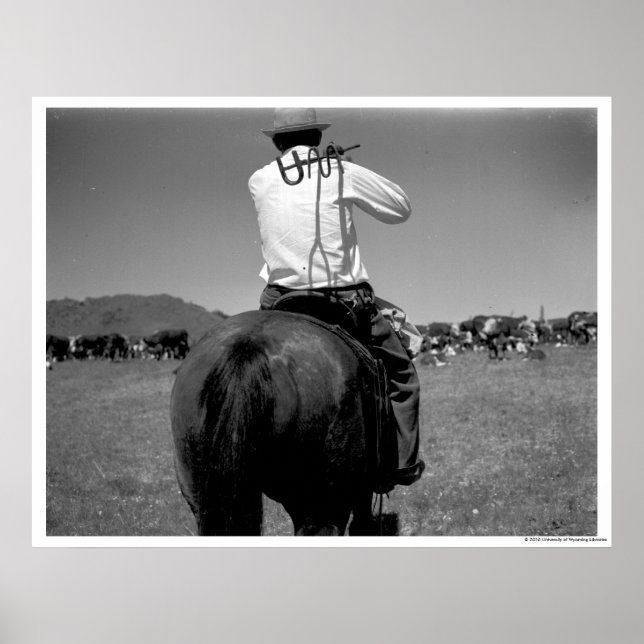 Affiche Cowboy sur un cheval avec deux marques. (Devant)
