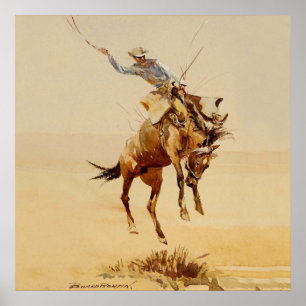 Affiche Cowboy sur un cheval qui rue #2 par Edward Borein