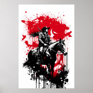 Affiche Cowboy Sur Une Peinture À Cheval