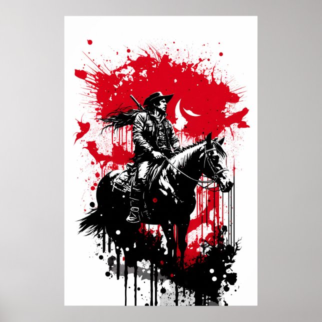 Affiche Cowboy Sur Une Peinture À Cheval (Devant)
