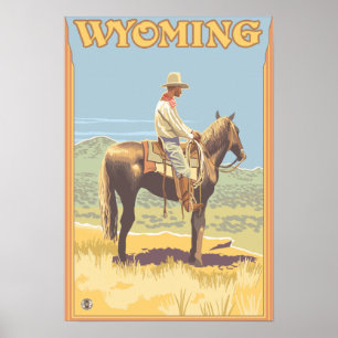Affiche Cowboy (vue de côté) Wyoming