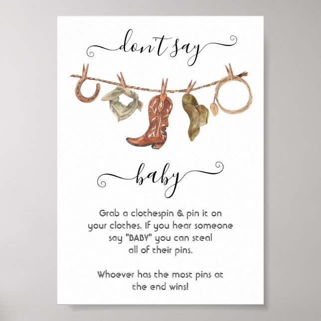 Affiche Cowboy Western Baby Boy Clothesline Ne pas dire Ba (Devant)