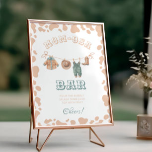 Affiche Cowboy Western Baby shower Mom-osa Bar Sign