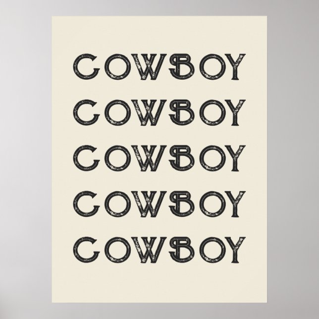 Affiche Cowboy Western Typography Wall Art Cabine (Devant)