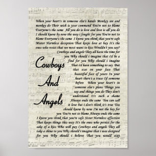 Affiche Cowboys And Angles Vintage Script Chanson Lyrique 