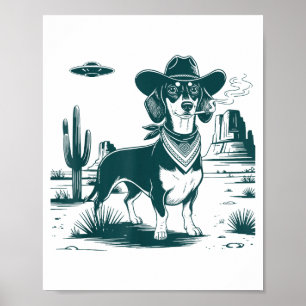 Affiche Cowboys Dachshund Rétro T-Shirt Ufo Western Drôle