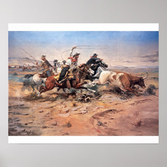 Affiche Cowboys roping a steer, 1897 (huile sur toile) (Devant)