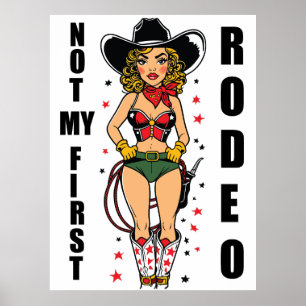 Affiche Cowgirl avec citation Pas Ma Première Rodeo