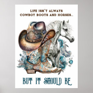 Affiche Cowgirl citation cheval cowboy bottes casquette fl