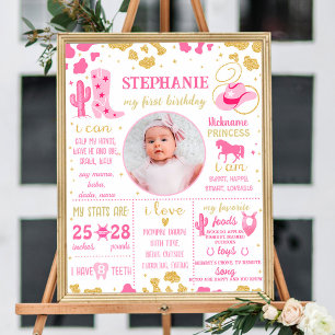 Affiche Cowgirl First Birthday Milestone sign (1074)