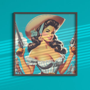 Affiche Cowgirl hispanique rétro