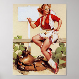 Affiche Cowgirl Hitch a Ride Pin Up