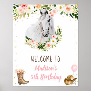 Affiche Cowgirl Horse Pony Floral Anniversaire Bienvenue