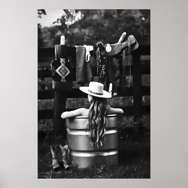 Affiche Cowgirl in Bathtub Art Print Trendy Western (Devant)