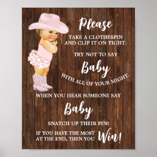 Affiche Cowgirl Ne dites pas Bébé Baby shower de linge de