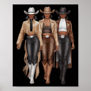 Affiche Cowgirl occidentale noire Rodeo Mélanine Cowgirl