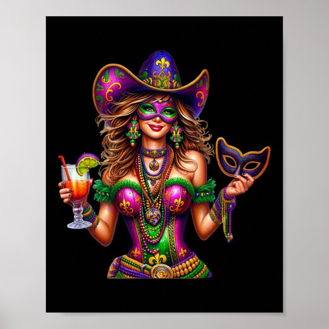 Affiche Cowgirl perles Mardi Gras Parade Carnaval (Devant)