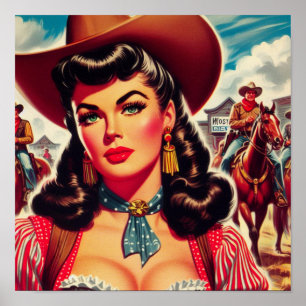 Affiche Cowgirl pin-up vintage