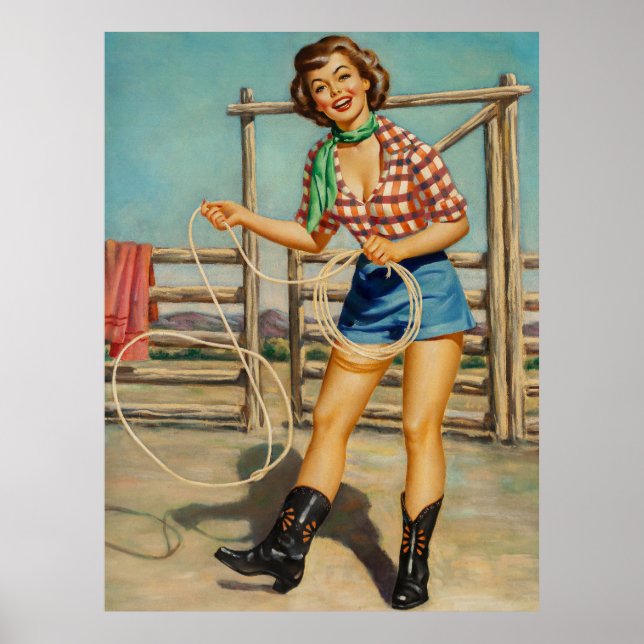 Affiche Cowgirl Pinup Art Vintage (Devant)