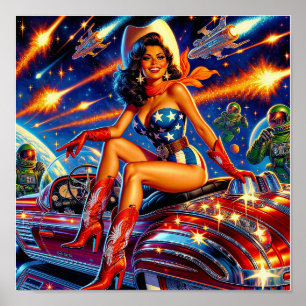 Affiche Cowgirl Rétro Pin-Up