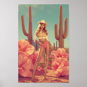 Affiche Cowgirl Rétro Pin-Up – Désert Occidental des Année