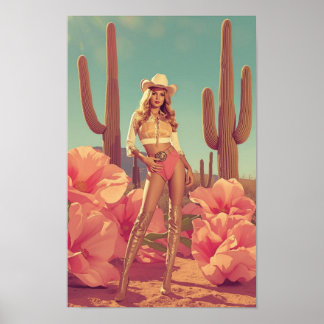 Affiche Cowgirl Rétro Pin-Up – Désert Occidental des Année
