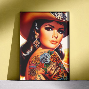 Affiche Cowgirl Tatouée Vintage