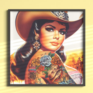 Affiche Cowgirl tatouée vintage