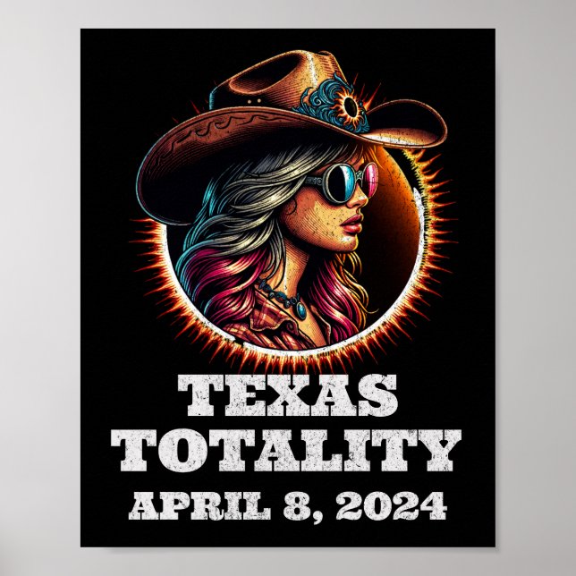 Affiche Cowgirl Total Solar Eclipse 4.08.2024 Texas (Devant)