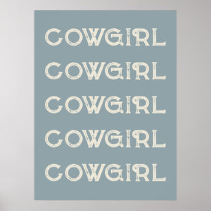 Affiche Cowgirl Western Typographie Cabine de Ranch rétro