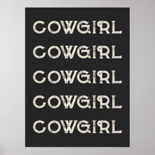 Affiche Cowgirl Western Typographie Cabine de Ranch rétro