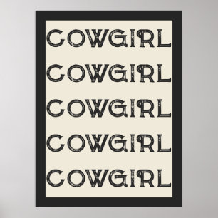 Affiche Cowgirl Western Typographie Cabine de Ranch rétro