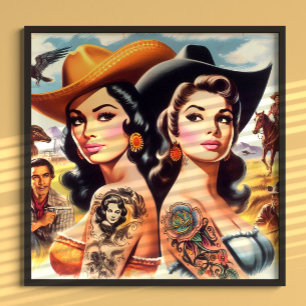 Affiche Cowgirls Tatouées Vintage