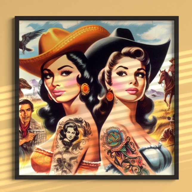 Affiche Cowgirls Tatouées Vintage (Créateur téléchargé)