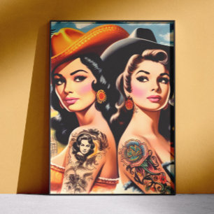 Affiche Cowgirls Tatouées Vintage