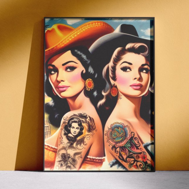 Affiche Cowgirls Tatouées Vintage (Créateur téléchargé)