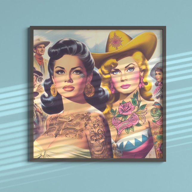 Affiche Cowgirls Tatouées Vintage (Créateur téléchargé)