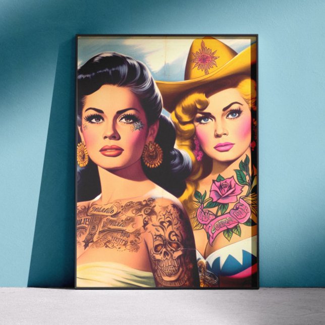 Affiche Cowgirls Tatouées Vintage (Créateur téléchargé)