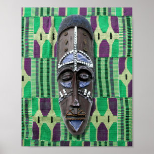 Affiche Cowrie de Masque Tribal Africain Orange Green