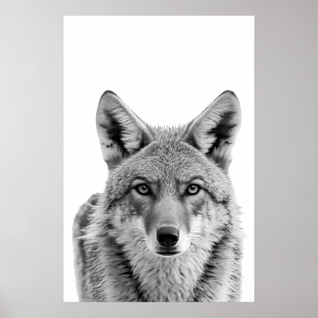 Affiche Coyote Head Portrait d'art noir blanc (Devant)