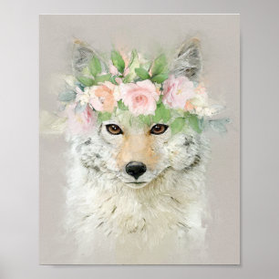 Affiche Coyote portant une couronne de fleurs