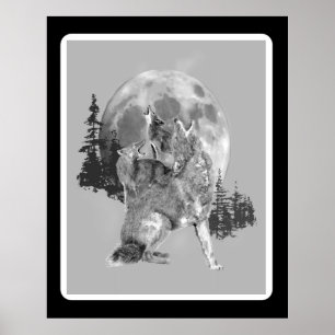 Affiche Coyotes Hurleurs Art Animalier Aquarelle Faune