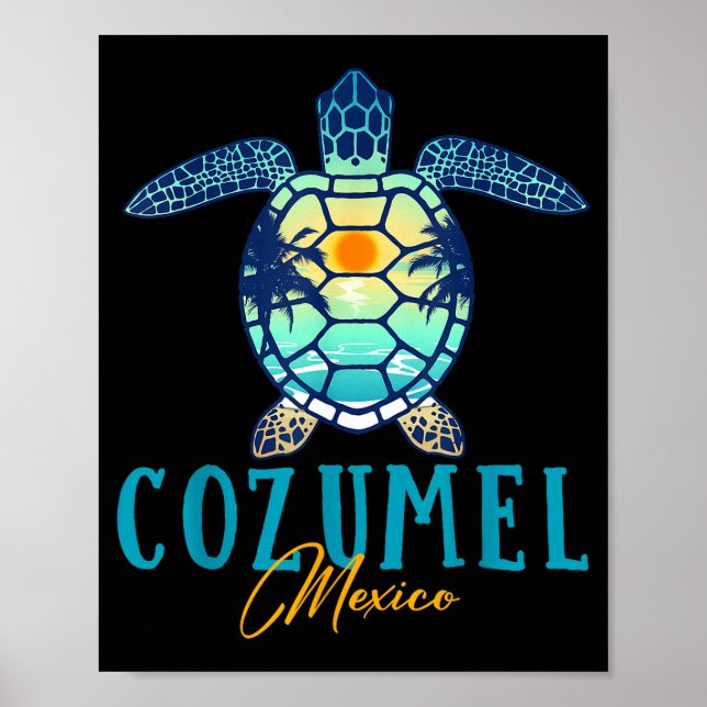 Affiche Cozumel Mexico Sea Turtle Palm Tree Sunset Beach V (Devant)