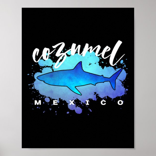 Affiche Cozumel Mexique Requin Scu Plongeur Vacances de pr (Devant)