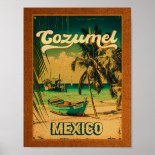 Affiche Cozumel Palm Tree Retro 80s Playa mexicaine