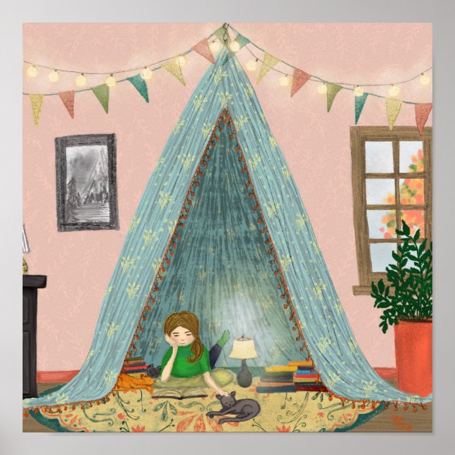 Affiche Cozy Book Nook Camp-In Caturday (Devant)