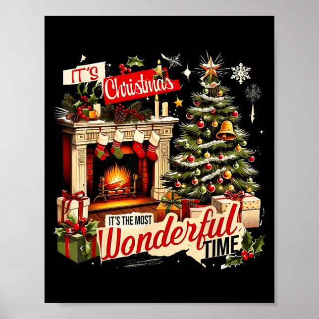 Affiche Cozy Christmas Fireplace Tree Holiday Winter Decor (Devant)