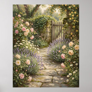 Affiche Cozy Cottage Garden Floral Path